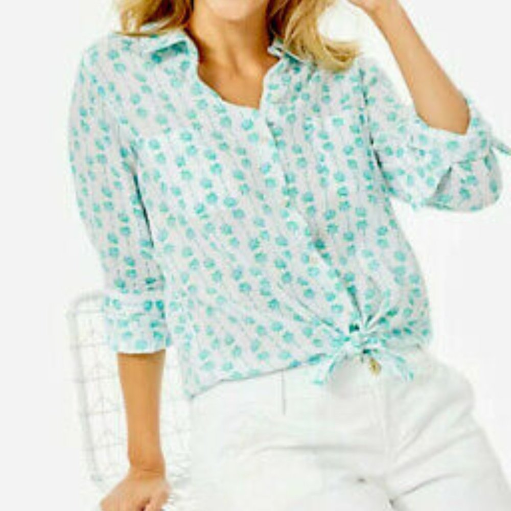 Lilly Pulitzer Sea View Button Down Sea Crystals Size XXS